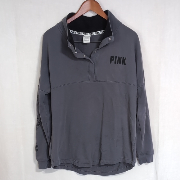 Victoria's Secret PINK Grey Quarter Snap Sweatshirt Size Large - Picture 1 of 5
